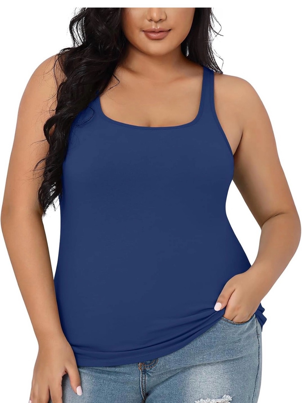 Plus Size 3X Scoop Neck adjustable straps Tank Top in Navy Blue (stock photo)